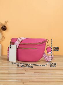Fashionable Fanny Pack Hot Pink Adjustable-strap Zipper PU - Hot Pink - View 4