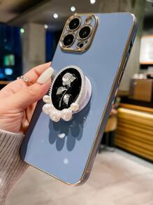 手機外殼帶花朵裝飾手機氣囊支架 - 藍色 - 查看 4