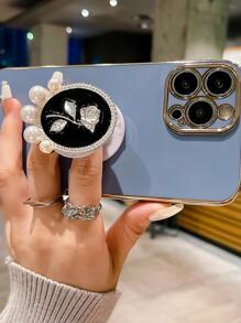 手機外殼帶花朵裝飾手機氣囊支架 - 藍色 - 查看 2