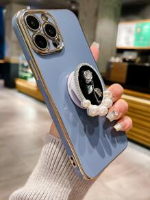 手機外殼帶花朵裝飾手機氣囊支架 - 藍色 - 查看 3