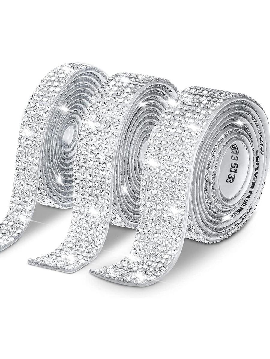 1Yard Self Adhesive Rhinestone Tapes DIY Crafts Sticker Decorative Decorative Gift Home Decor Supplies Sewing Trim Car Phone Case Decor - Silver - View 1