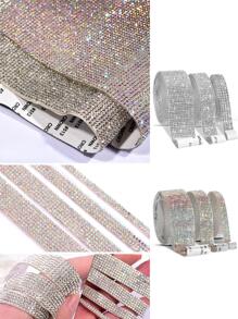 1Yard Self Adhesive Rhinestone Tapes DIY Crafts Sticker Decorative Decorative Gift Home Decor Supplies Sewing Trim Car Phone Case Decor - Silver - View 9