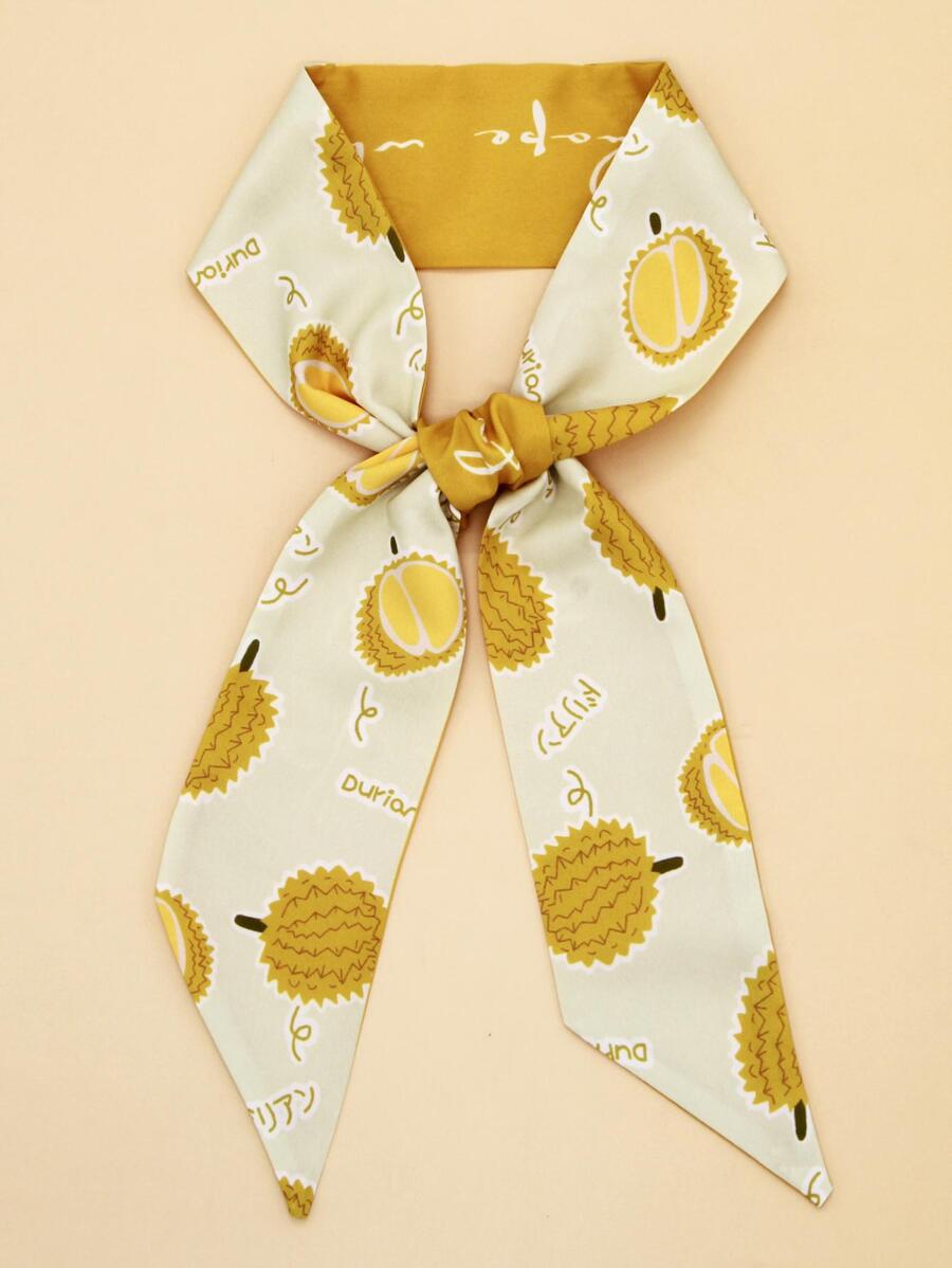 Fruit Print Skinny Scarf - Multicolor - View 1