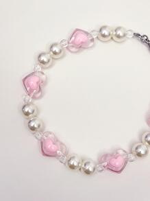 Vòng Cổ Đính Hạt Ngọc Trai Trái Tim Đáng Yêu Cho Thú Cưng - Hồng - Xem 6