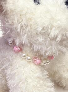 Vòng Cổ Đính Hạt Ngọc Trai Trái Tim Đáng Yêu Cho Thú Cưng - Hồng - Xem 5