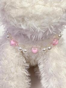 Vòng Cổ Đính Hạt Ngọc Trai Trái Tim Đáng Yêu Cho Thú Cưng - Hồng - Xem 3