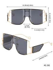 Rivet Decor Flat Top Fashion Glasses - Black - View 4