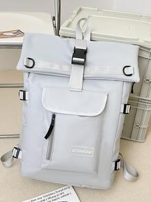 Chicos Mochila con solapa con estampado de letra con parche - Gris - Ver 3