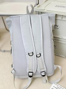 Chicos Mochila con solapa con estampado de letra con parche - Gris - Ver 2