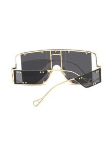 Rivet Decor Flat Top Fashion Glasses - Black - View 3
