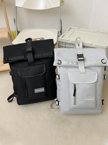 Chicos Mochila con solapa con estampado de letra con parche - Gris - Ver 1