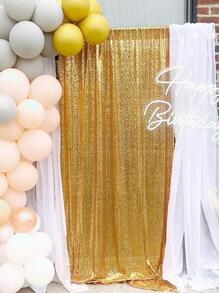 1 件金色闪光亮片刺绣背景布适用于婚礼生日派对节日舞台装饰、摄影背景窗帘，24*96 英寸，圣诞节