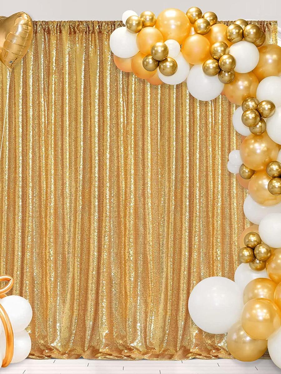 1 件金色闪光亮片刺绣背景布适用于婚礼生日派对节日舞台装饰、摄影背景窗帘，24*96 英寸，圣诞节