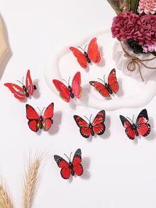 8 件装女士蝴蝶印花随机花卉形状仿 3D 蝴蝶发夹 - 紅色 - 查看 4