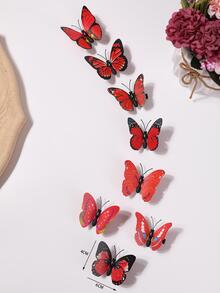 8 件装女士蝴蝶印花随机花卉形状仿 3D 蝴蝶发夹 - 紅色 - 查看 2