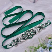 Rhinestone Decor Bridal Belt - Green - View 1