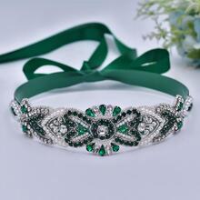 Rhinestone Decor Bridal Belt - Green - View 3