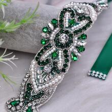 Rhinestone Decor Bridal Belt - Green - View 2
