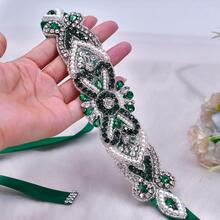 Rhinestone Decor Bridal Belt - Green - View 4