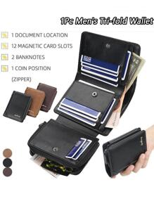 Men's Thin Short Wallet With Multi-Card Slots, Zipper Coin Pocket, Three-Fold Design - View 2
