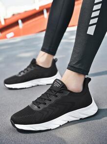 男士跑步鞋,2023夏天新品到貨黑色休閒運動鞋透氣輕便運動鞋 - 黑與白 - 查看 3