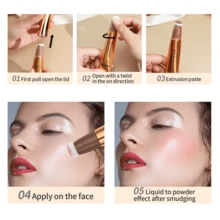 HelloKiss 多功能液體塑造輪廓奶油,1入組持久珠光精細珠光質感紋理螢光筆臉部腮紅奶油彩妝棒 - 銅色 - 查看 5