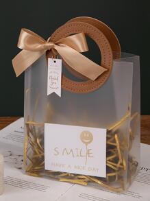 1 túi da PU quai tròn mờ, túi quà tặng đa năng thiết thực cho lễ Ramadan/đám cưới/lễ hội kèm thiệp, thẻ và đồ trang trí bằng mây - Vàng - Xem 1