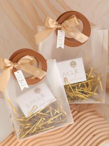 1 túi da PU quai tròn mờ, túi quà tặng đa năng thiết thực cho lễ Ramadan/đám cưới/lễ hội kèm thiệp, thẻ và đồ trang trí bằng mây - Vàng - Xem 2