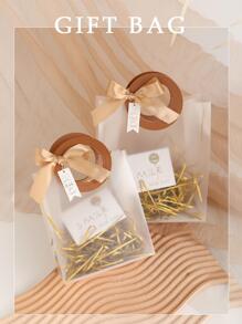 1 túi da PU quai tròn mờ, túi quà tặng đa năng thiết thực cho lễ Ramadan/đám cưới/lễ hội kèm thiệp, thẻ và đồ trang trí bằng mây - Vàng - Xem 3