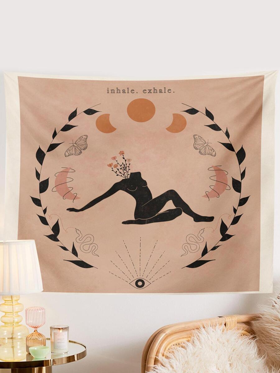 1pc Moon And Character Pattern Decorative Tapestry - Camel - View 1