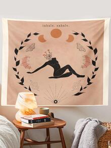 1pc Moon And Character Pattern Decorative Tapestry - Camel - View 3