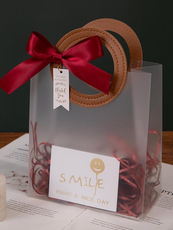 1 pezzo Borsa regalo in pelle PU con manico circolare opaco, polivalente per Ramadan, matrimoni, festival, fornita con carta, etichetta regalo e rafia