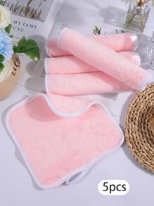 5pcs Square Makeup Remover Towel(20.5cm*20.5cm),Soft And Skin Friendly Face Towel,Cleaning Tools Easy Carrying For Travel - Pink - View 3
