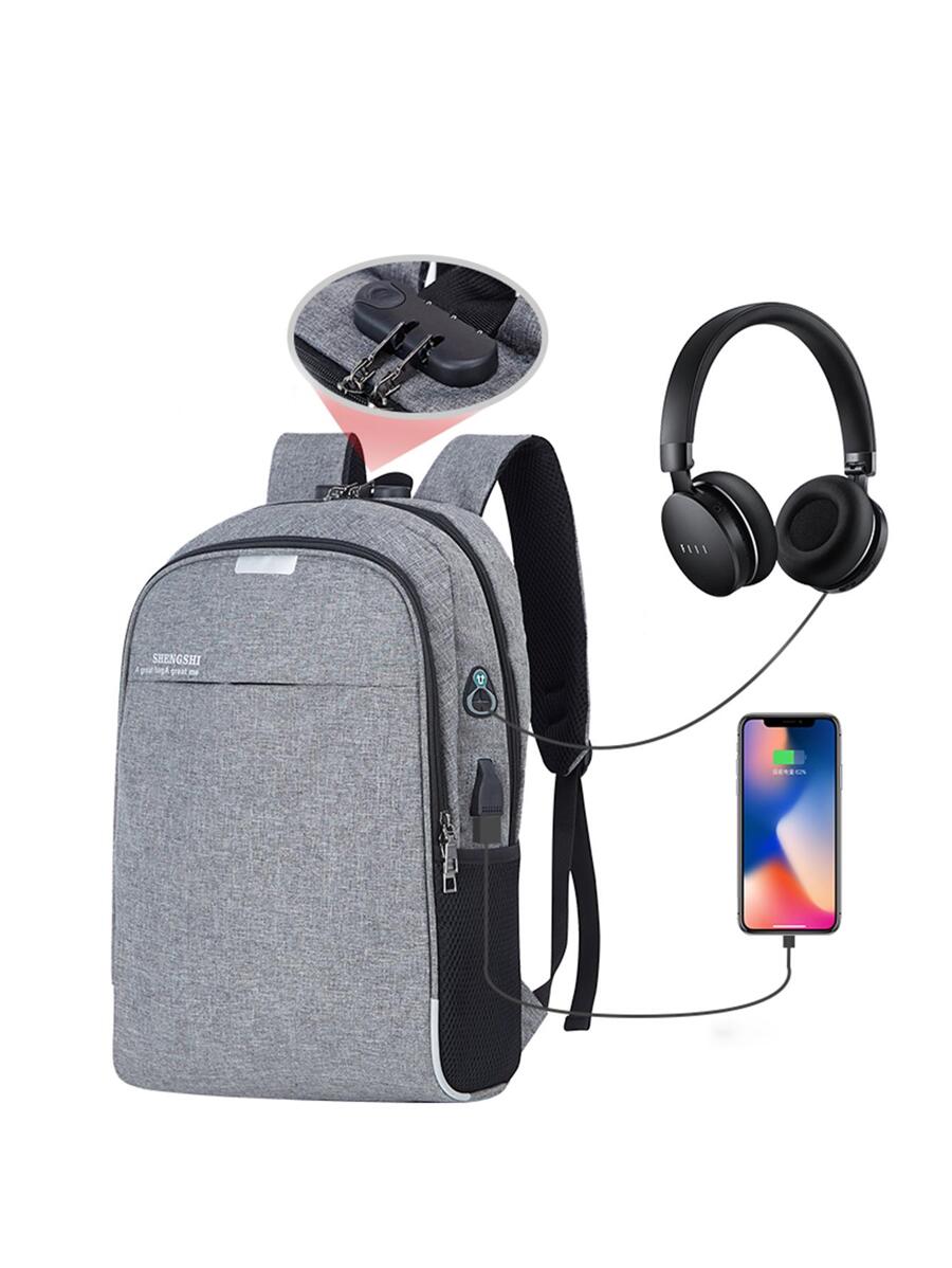 Ba lô chức năng công suất lớn in chữ - Xám - Xem 1