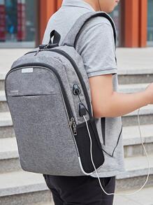 Ba lô chức năng công suất lớn in chữ - Xám - Xem 2