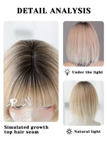 7JHH WIGS 7JHH 假髮短漸變金色假髮帶劉海天然合成深色根直金色鮑勃假髮適合女士日常使用派對和角色扮演 12 英寸 - 彩色 - 查看 7