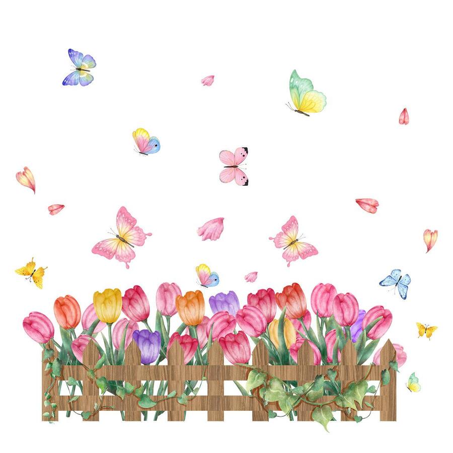 1 PC 30X90 CM Giấy Dán Tường PVC, Cottagecore Hoa Tulip & Bướm Hoa Văn Dán Tường Cuộn Cho Phòng Khách, Phòng Ngủ - Nhiều màu - Xem 1