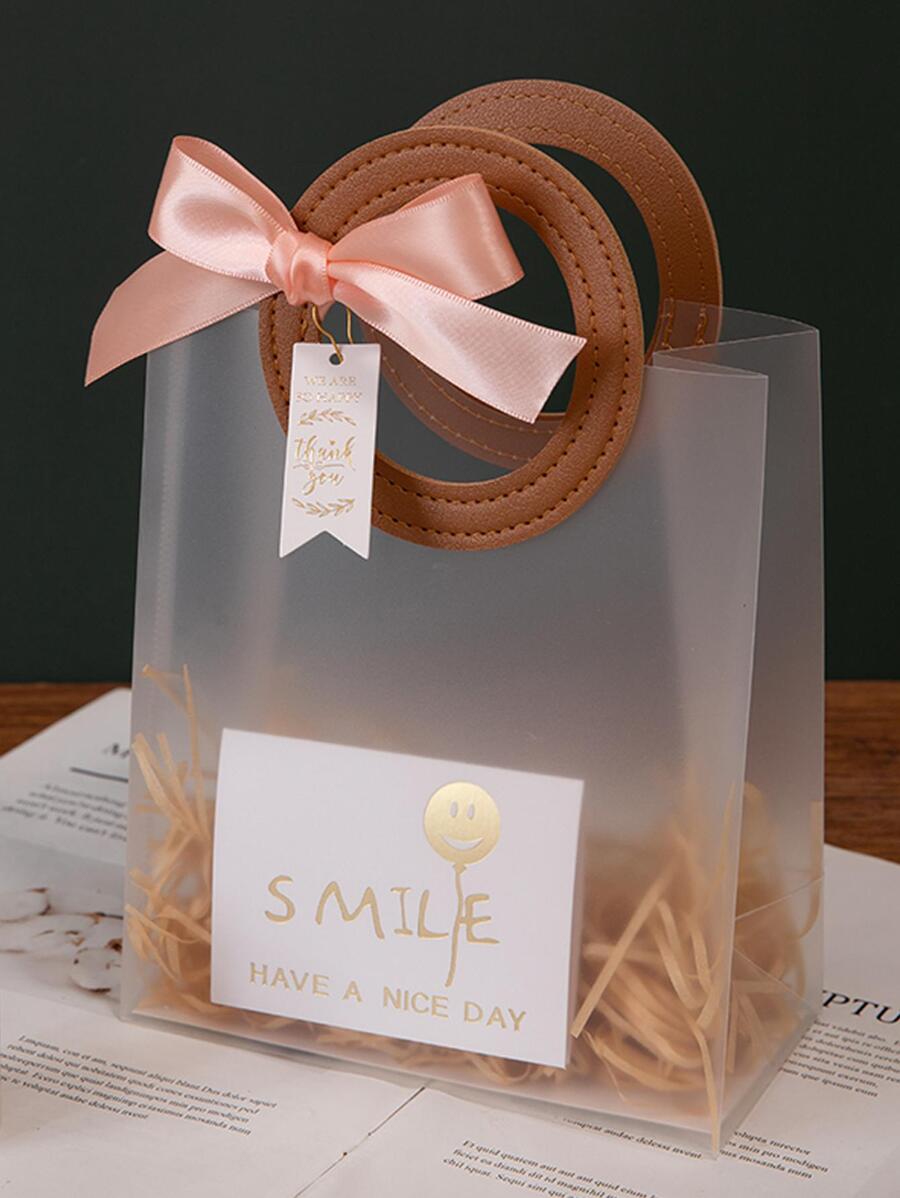 1 túi quà tặng quai tròn họa tiết da, túi quà tặng thiết thực và đa năng có kèm thẻ, thẻ và sợi raffia, dùng cho tháng Ramadan, đám cưới, lễ hội - Màu Hồng baby - Xem 1