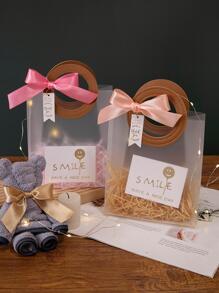 1 túi quà tặng quai tròn họa tiết da, túi quà tặng thiết thực và đa năng có kèm thẻ, thẻ và sợi raffia, dùng cho tháng Ramadan, đám cưới, lễ hội - Màu Hồng baby - Xem 4