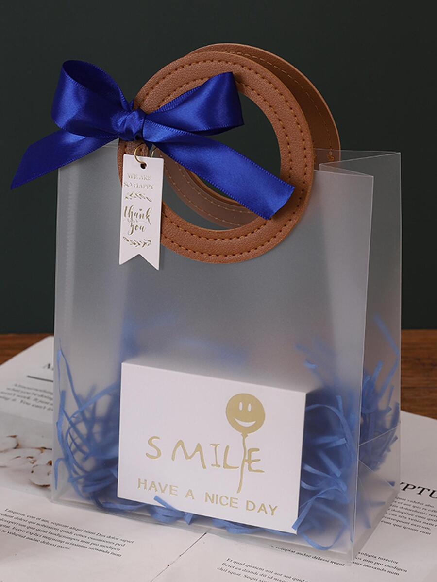 1 件 PU 皮革圆形手柄磨砂袋，适用于斋月/婚礼/节日的多用途礼品袋，带贺卡+标签+藤条 - 寶藍色 - 查看 1