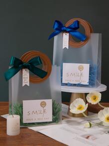 1 件 PU 皮革圆形手柄磨砂袋，适用于斋月/婚礼/节日的多用途礼品袋，带贺卡+标签+藤条 - 寶藍色 - 查看 3