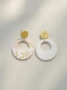 1 对花朵细节圆形镂空亚克力吊坠耳环情人节、妈妈、母亲、母亲节、礼物 - 白色 - 查看 3