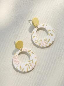 1 对花朵细节圆形镂空亚克力吊坠耳环情人节、妈妈、母亲、母亲节、礼物 - 白色 - 查看 2