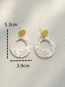 1 对花朵细节圆形镂空亚克力吊坠耳环情人节、妈妈、母亲、母亲节、礼物 - 白色 - 查看 4