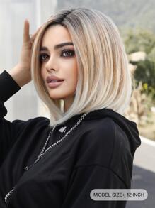 7JHH WIGS 7JHHWIGS 渐变金色波浪波波头假发，铂金色侧分假发，深色发根，自然逼真合成短直发假发，适合女性日常佩戴，12英寸 - 金色 - 查看 4