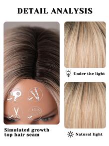 7JHH WIGS 7JHHWIGS 渐变金色波浪波波头假发，铂金色侧分假发，深色发根，自然逼真合成短直发假发，适合女性日常佩戴，12英寸 - 金色 - 查看 7