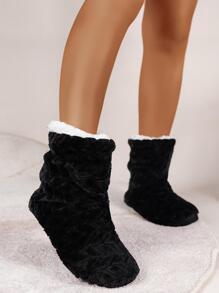 極簡風格毛茸茸拖鞋靴 - 黑色 - 查看 7