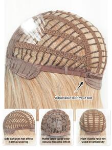 7JHH WIGS 7JHHWIGS 渐变金色波浪波波头假发，铂金色侧分假发，深色发根，自然逼真合成短直发假发，适合女性日常佩戴，12英寸 - 金色 - 查看 8