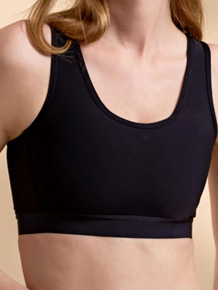 Top de bikini liso de talla grande para verano - Negro - Ver 1