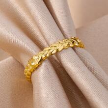 小麥鉚釘打開圓環適合女士,簡約風格不銹鋼手指圓環可調節時尚首飾類 - 金黃色 - 查看 3